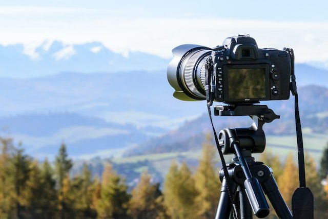 Camera that captures a mountain view
